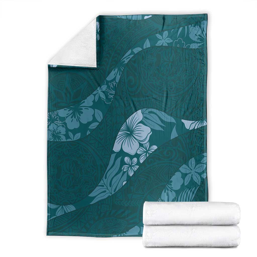 Aloha Hawaii Floral Tapa Blanket Patchwork Teal - Polynesian Pride