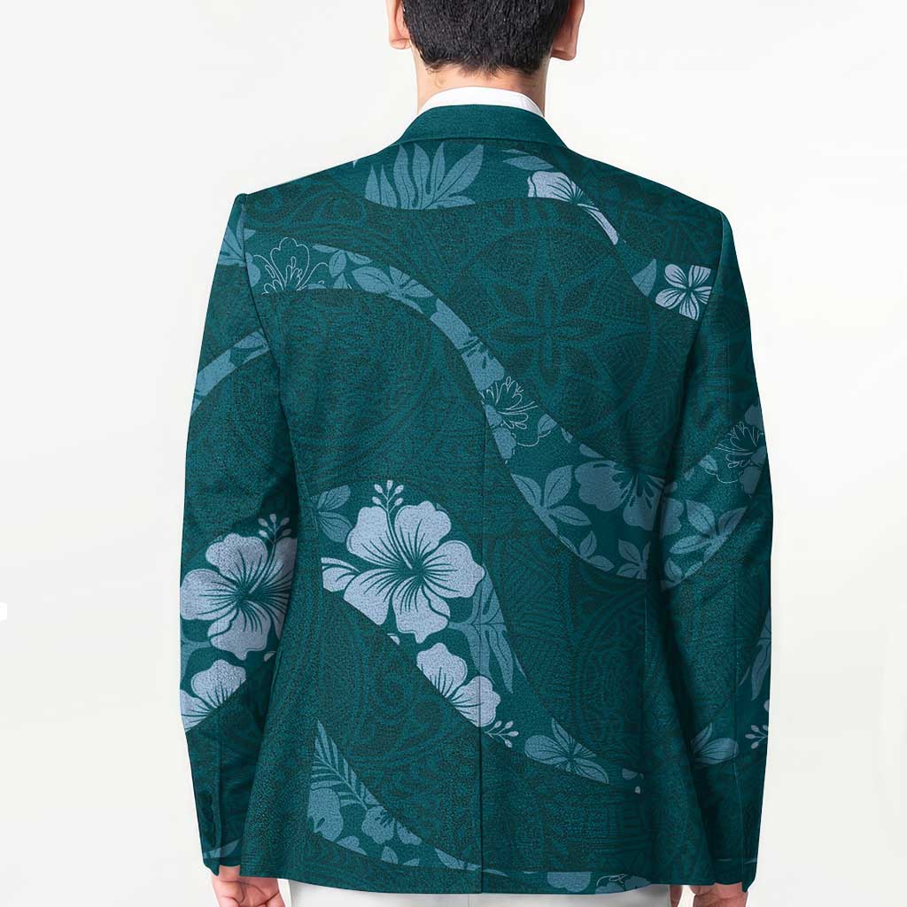 Aloha Hawaii Floral Tapa Blazer Patchwork Teal - Polynesian Pride
