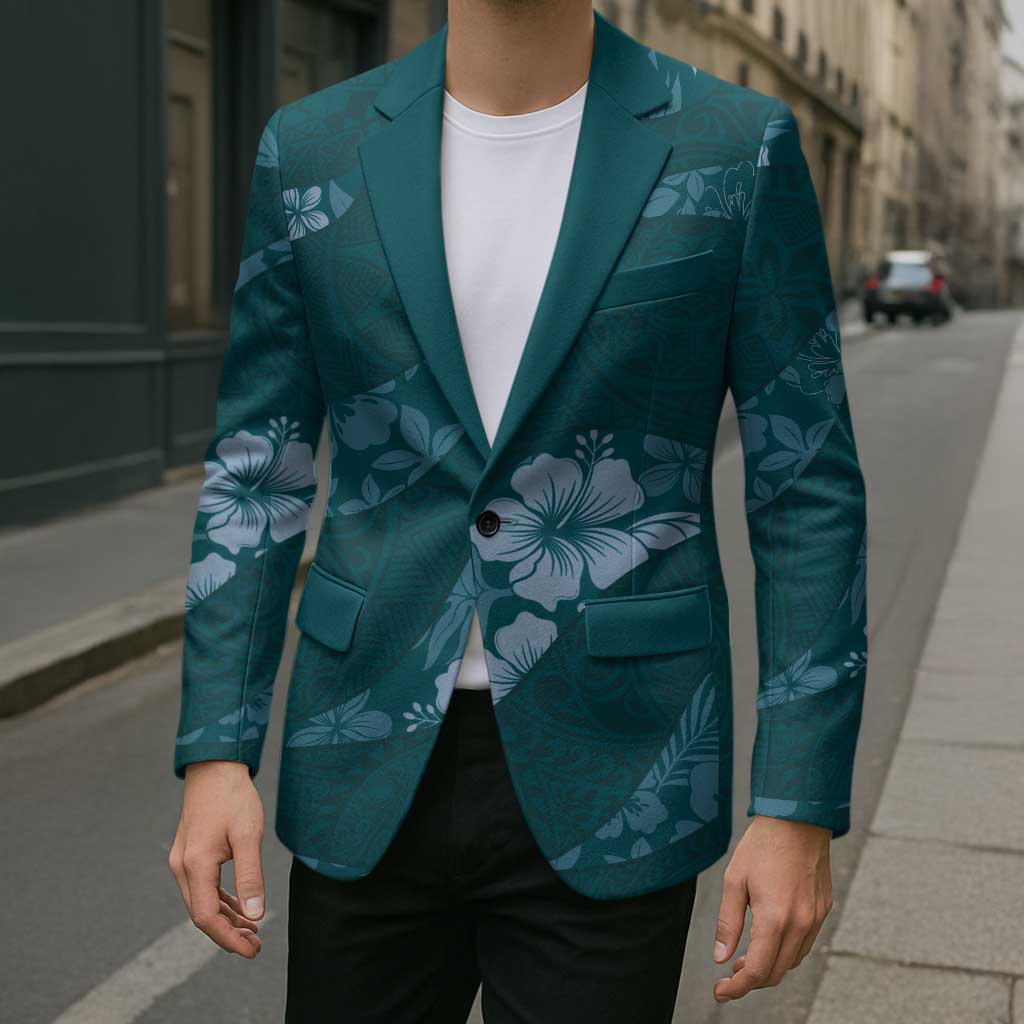 Aloha Hawaii Floral Tapa Blazer Patchwork Teal - Polynesian Pride