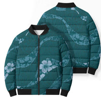 Aloha Hawaii Floral Tapa Bomber Puffer Jacket Patchwork Teal LT7 - Polynesian Pride