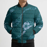 Aloha Hawaii Floral Tapa Bomber Puffer Jacket Patchwork Teal LT7 - Polynesian Pride