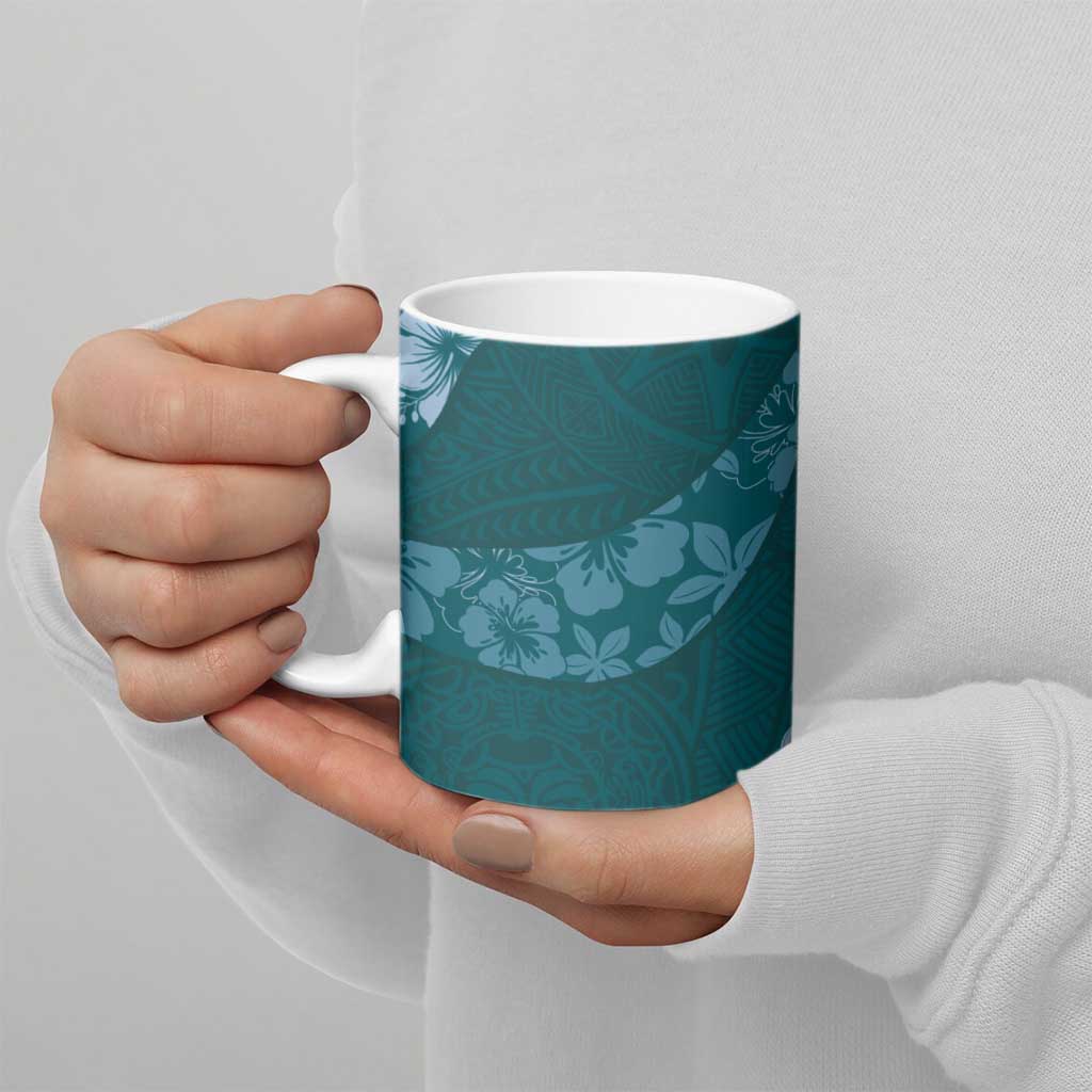 Aloha Hawaii Floral Tapa Ceramic Mug Patchwork Teal - Polynesian Pride