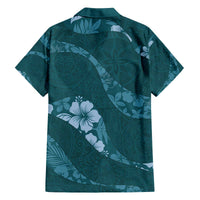 Aloha Hawaii Floral Tapa Family Matching Off The Shoulder Long Sleeve Dress and Hawaiian Shirt Patchwork Teal - Polynesian Pride