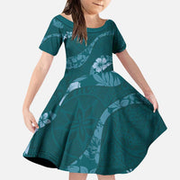 Aloha Hawaii Floral Tapa Family Matching Puletasi and Hawaiian Shirt Patchwork Teal LT7 Daughter's Dress Teal - Polynesian Pride