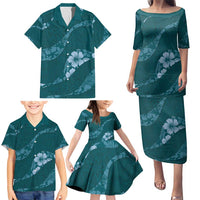 Aloha Hawaii Floral Tapa Family Matching Puletasi and Hawaiian Shirt Patchwork Teal LT7 - Polynesian Pride