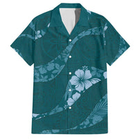 Aloha Hawaii Floral Tapa Family Matching Puletasi and Hawaiian Shirt Patchwork Teal LT7 Dad's Shirt - Short Sleeve Teal - Polynesian Pride