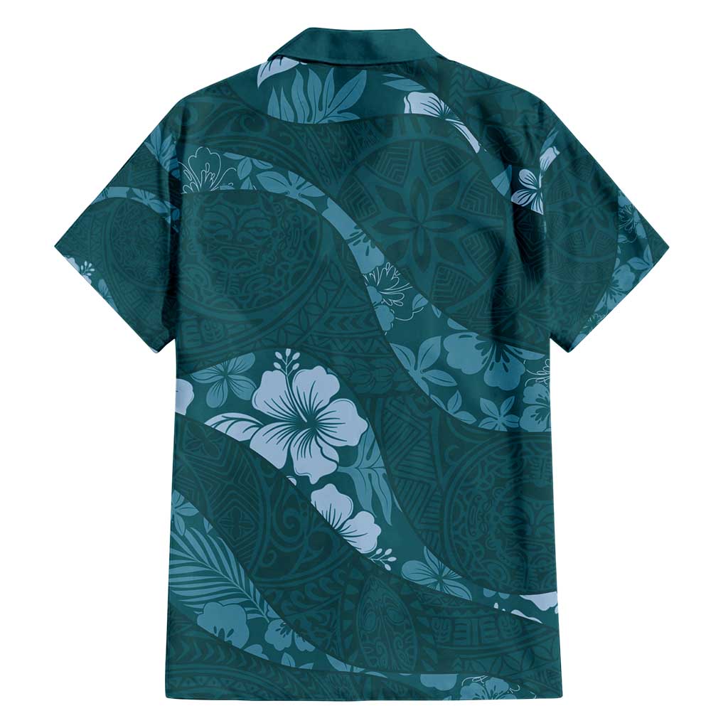 Aloha Hawaii Floral Tapa Family Matching Puletasi and Hawaiian Shirt Patchwork Teal LT7 - Polynesian Pride