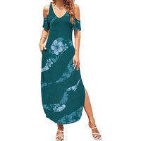 Aloha Hawaii Floral Tapa Family Matching Summer Maxi Dress and Hawaiian Shirt Patchwork Teal - Polynesian Pride