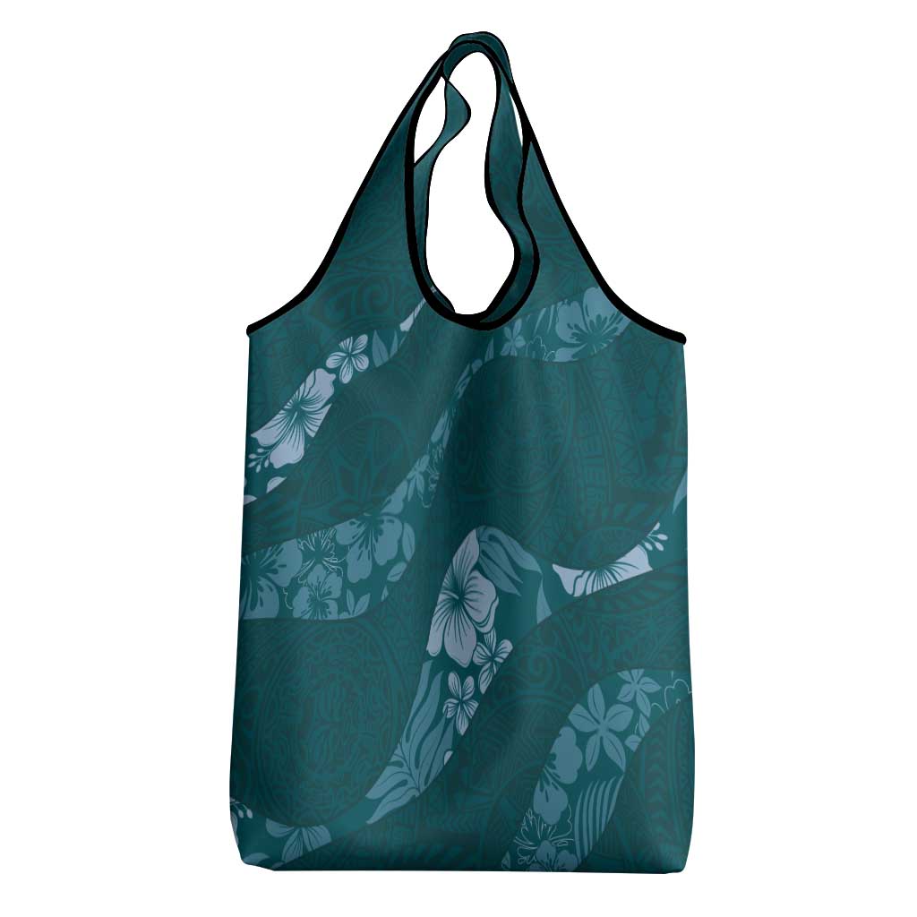 Aloha Hawaii Floral Tapa Grocery Bag Patchwork Teal LT7 - Polynesian Pride
