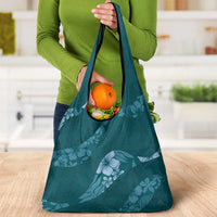 Aloha Hawaii Floral Tapa Grocery Bag Patchwork Teal LT7 - Polynesian Pride