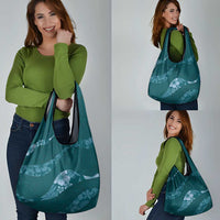 Aloha Hawaii Floral Tapa Grocery Bag Patchwork Teal LT7 - Polynesian Pride