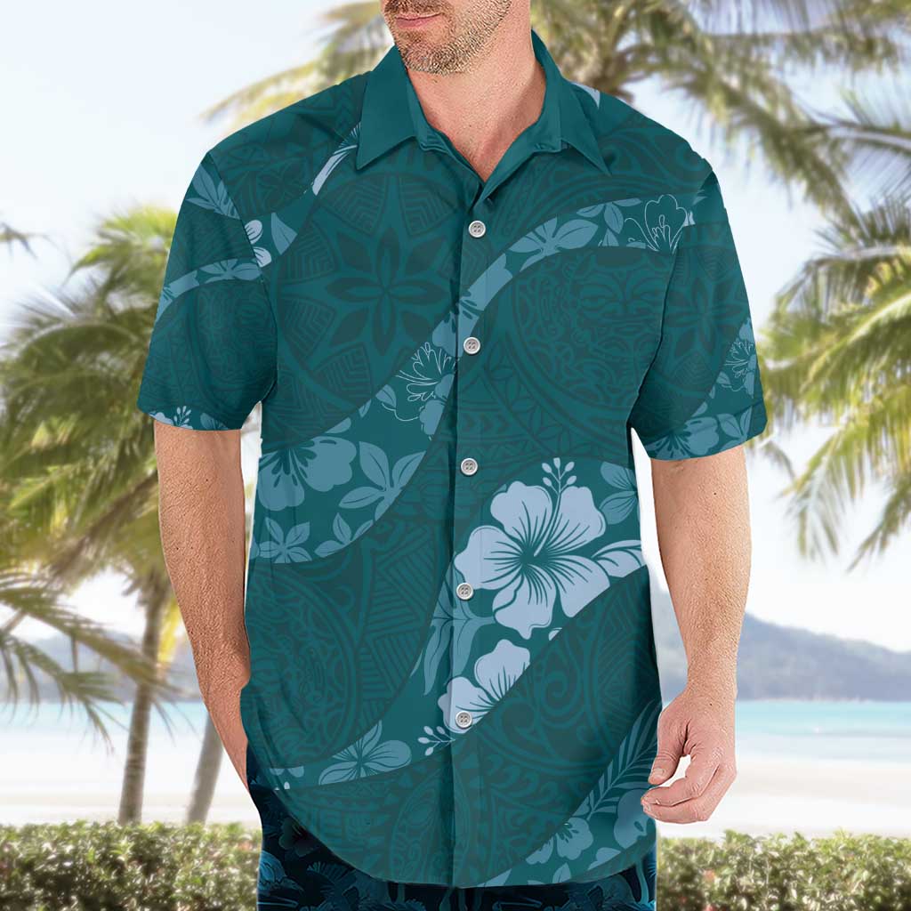 Aloha Hawaii Floral Tapa Hawaiian Shirt Patchwork Teal - Polynesian Pride