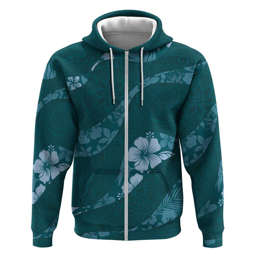 Aloha Hawaii Floral Tapa Hoodie Patchwork Teal - Polynesian Pride