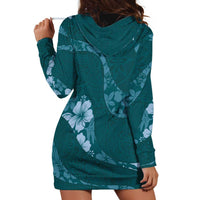 Aloha Hawaii Floral Tapa Hoodie Dress Patchwork Teal - Polynesian Pride