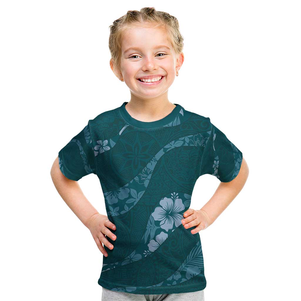 Aloha Hawaii Floral Tapa Kid T Shirt Patchwork Teal - Polynesian Pride