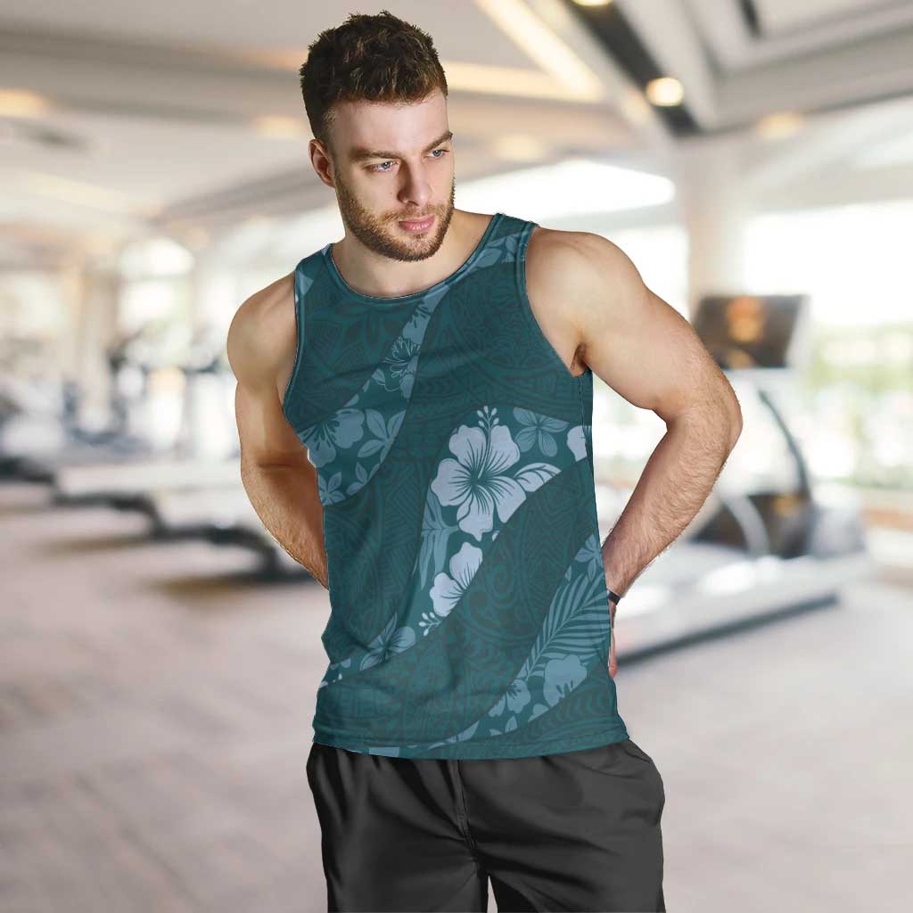 Aloha Hawaii Floral Tapa Men Tank Top Patchwork Teal LT7 Teal - Polynesian Pride