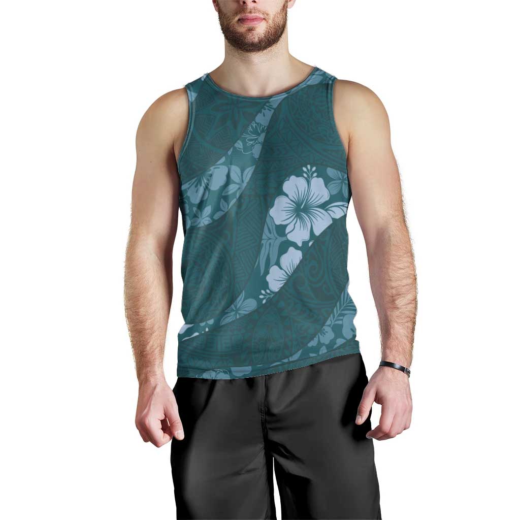 Aloha Hawaii Floral Tapa Men Tank Top Patchwork Teal LT7 - Polynesian Pride