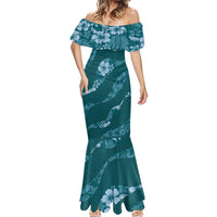 Aloha Hawaii Floral Tapa Mermaid Dress Patchwork Teal - Polynesian Pride