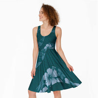 Aloha Hawaii Floral Tapa Midi Dress Patchwork Teal - Polynesian Pride
