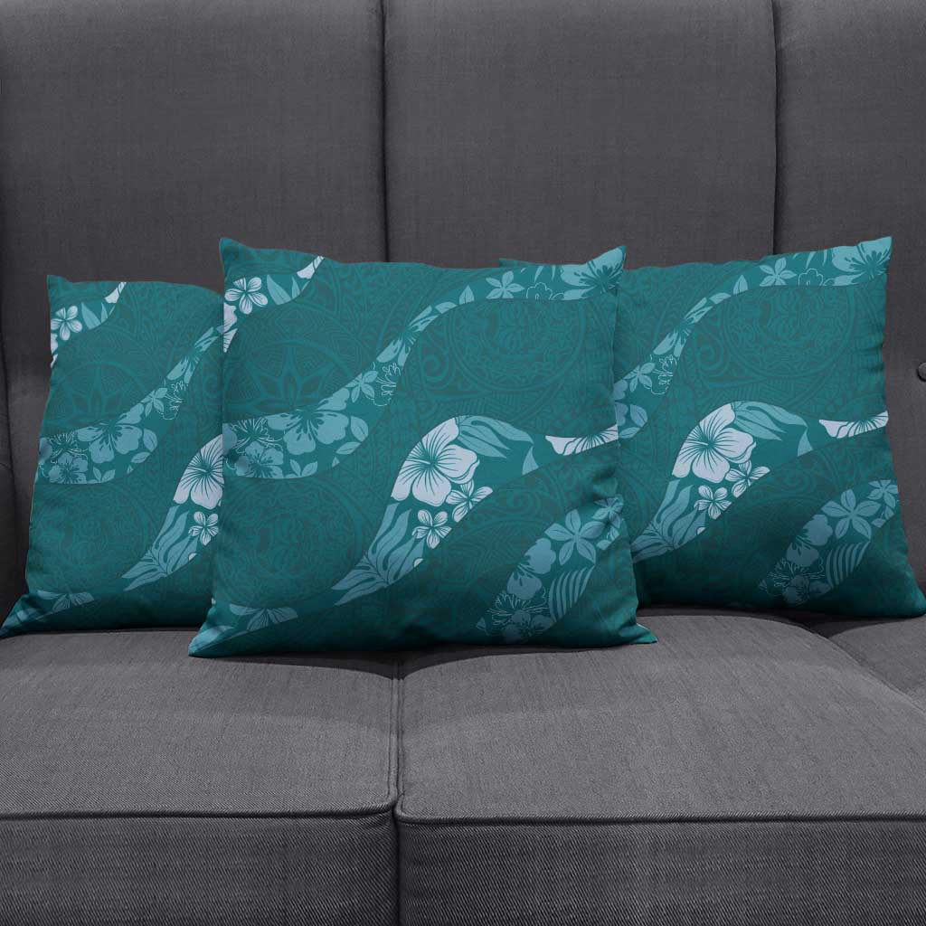 Aloha Hawaii Floral Tapa Pillow Cover Patchwork Teal - Polynesian Pride