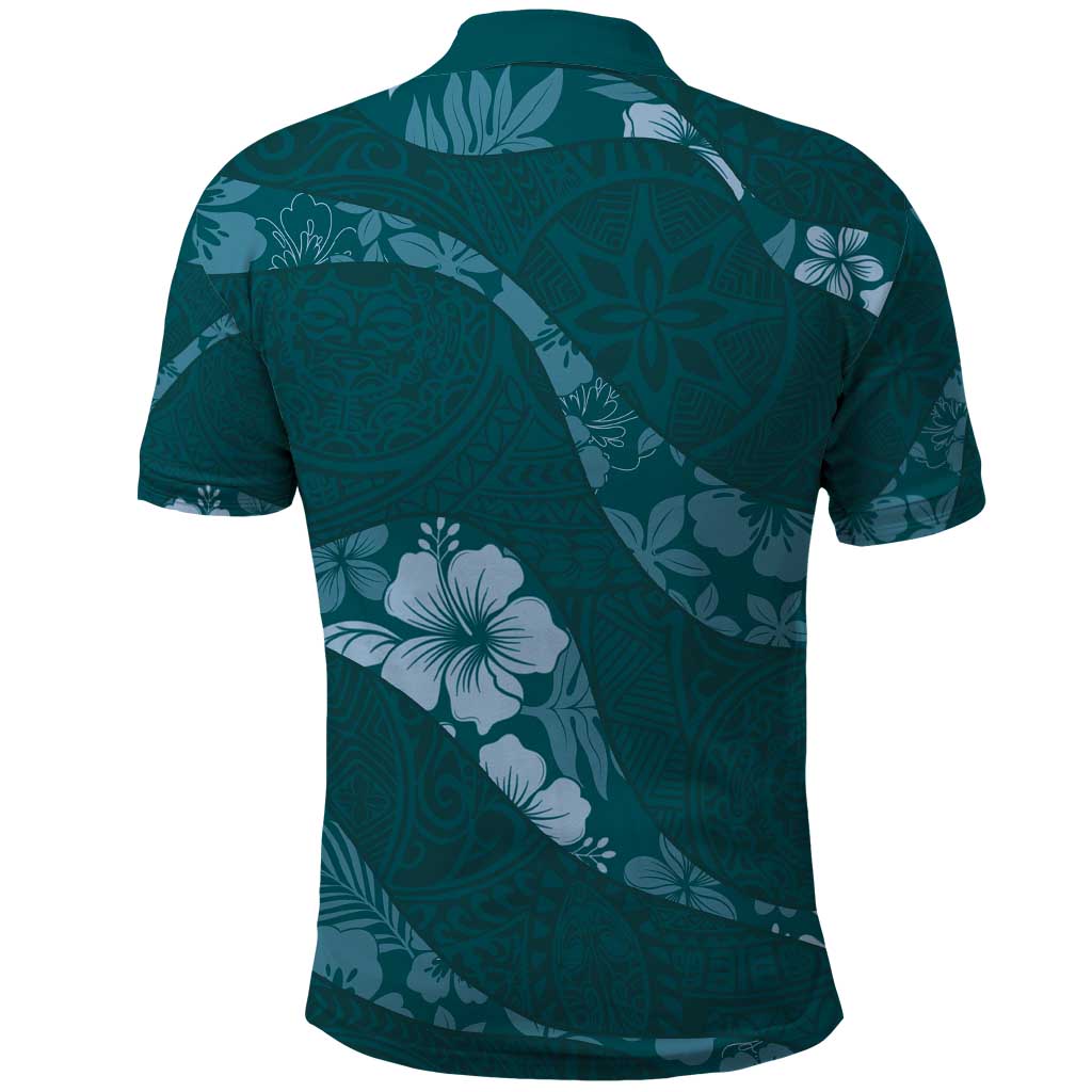 Aloha Hawaii Floral Tapa Polo Shirt Patchwork Teal - Polynesian Pride