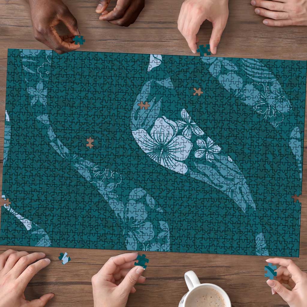 Aloha Hawaii Floral Tapa Puzzle Patchwork Teal LT7 - Polynesian Pride