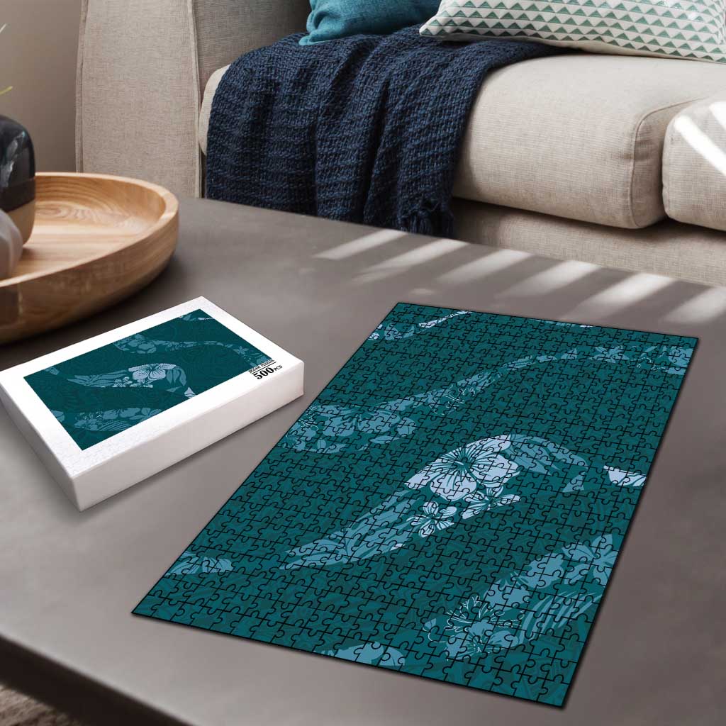Aloha Hawaii Floral Tapa Puzzle Patchwork Teal LT7 - Polynesian Pride