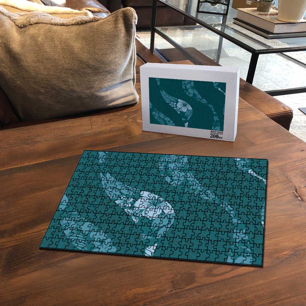 Aloha Hawaii Floral Tapa Puzzle Patchwork Teal LT7 - Polynesian Pride