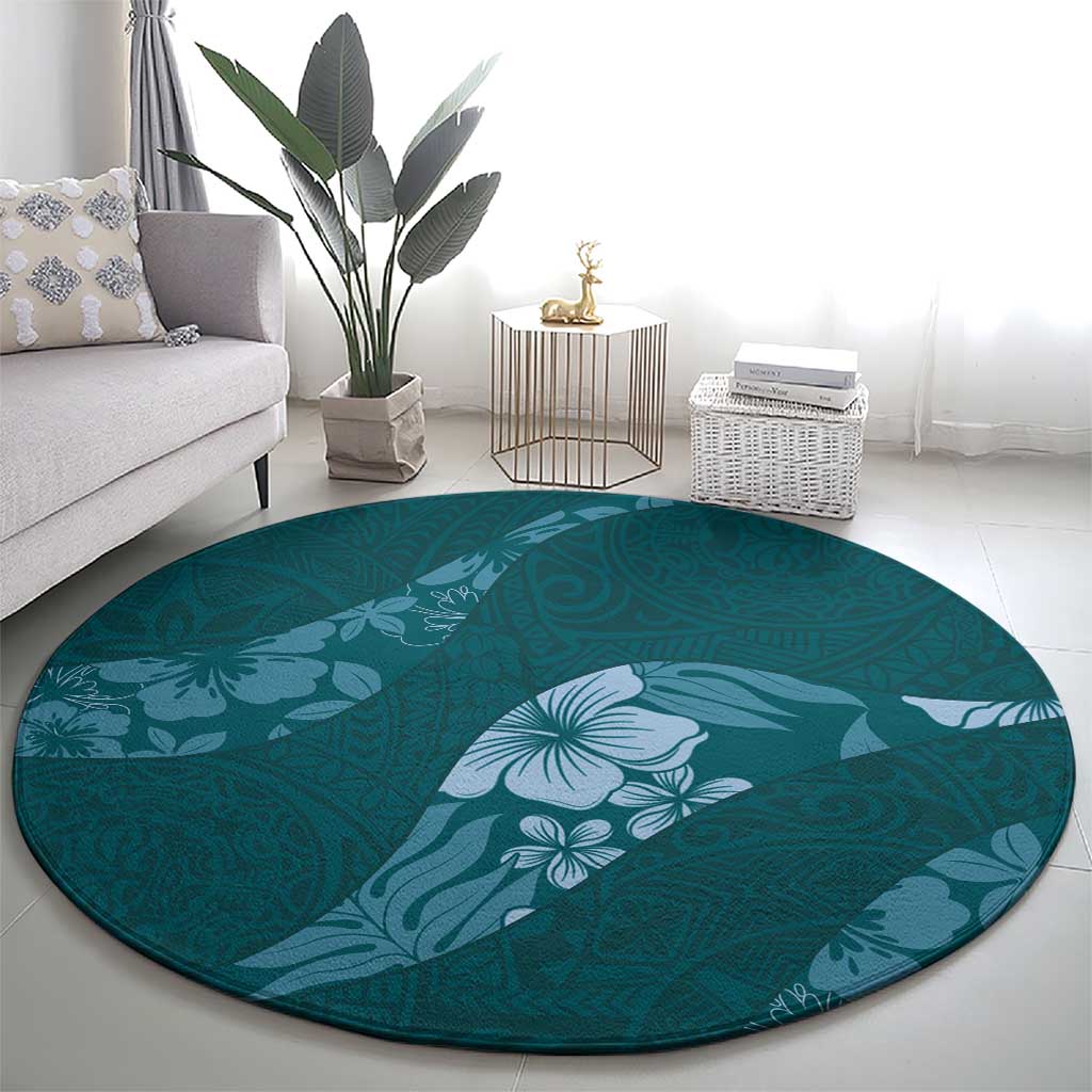 Aloha Hawaii Floral Tapa Round Carpet Patchwork Teal - Polynesian Pride