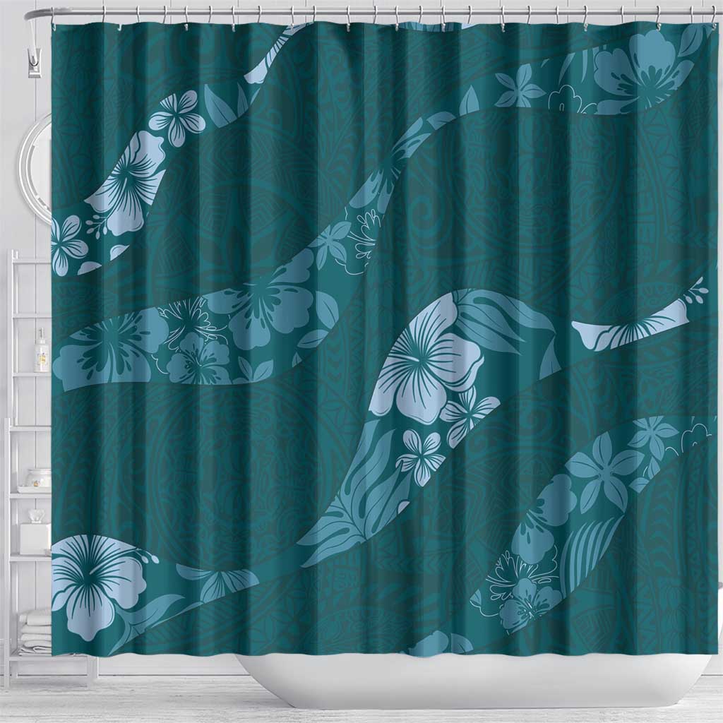 Aloha Hawaii Floral Tapa Shower Curtain Patchwork Teal - Polynesian Pride