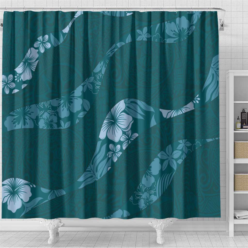 Aloha Hawaii Floral Tapa Shower Curtain Patchwork Teal - Polynesian Pride