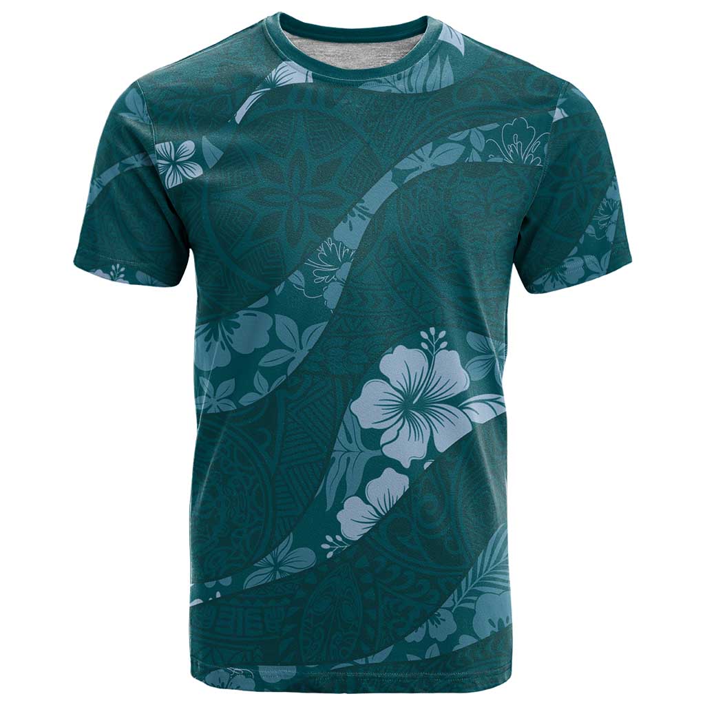 Aloha Hawaii Floral Tapa T Shirt Patchwork Teal - Polynesian Pride