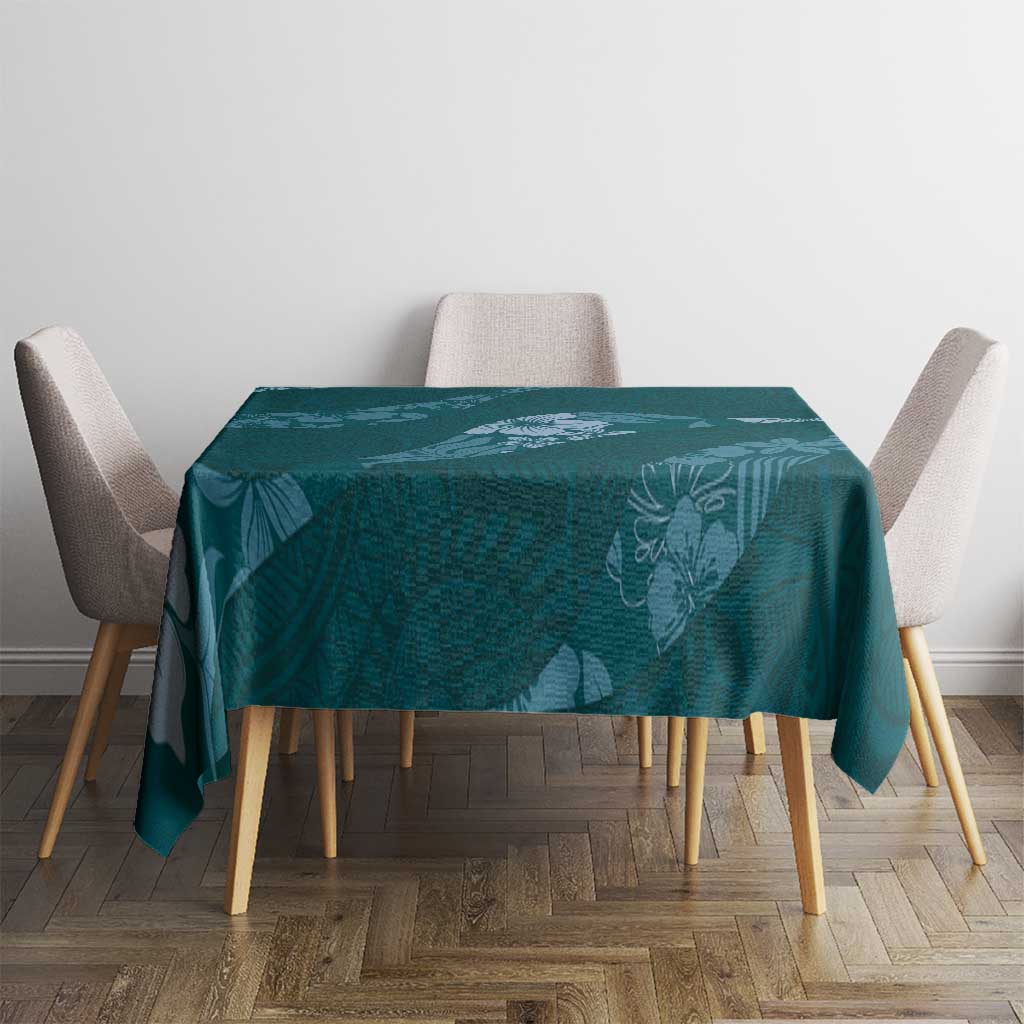 Aloha Hawaii Floral Tapa Tablecloth Patchwork Teal LT7 - Polynesian Pride