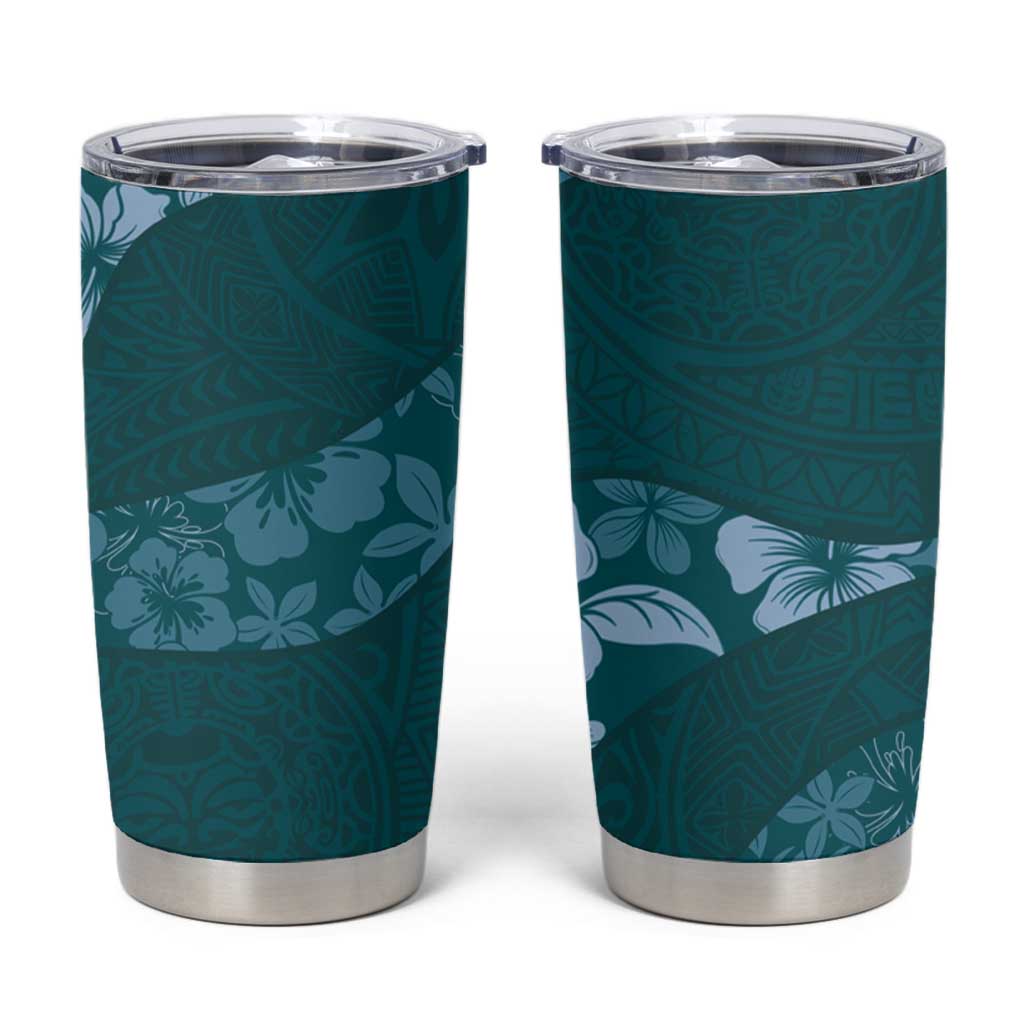 Aloha Hawaii Floral Tapa Tumbler Cup Patchwork Teal - Polynesian Pride