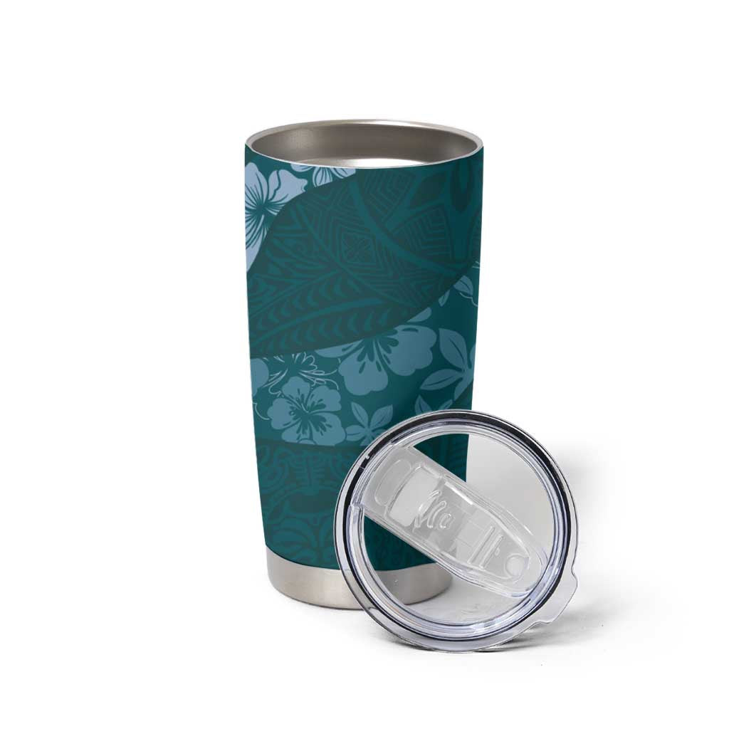 Aloha Hawaii Floral Tapa Tumbler Cup Patchwork Teal - Polynesian Pride