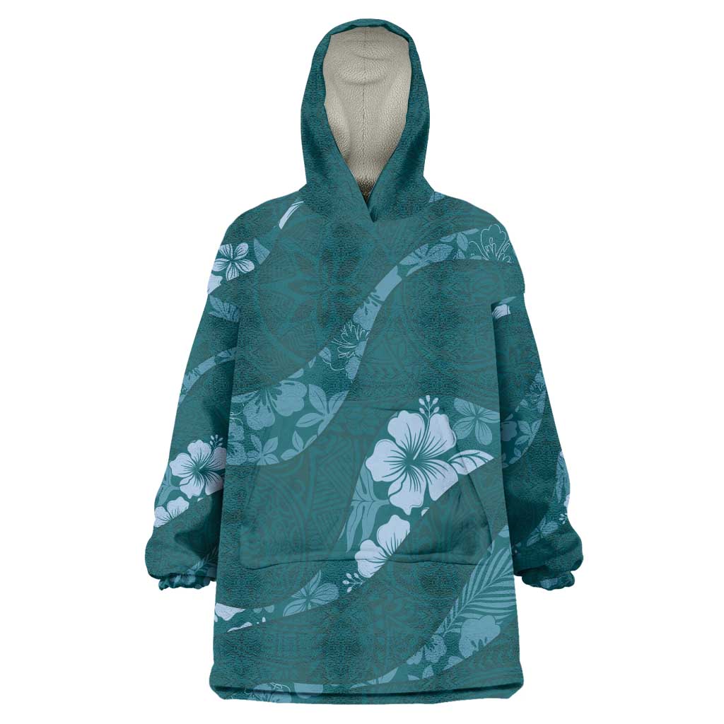 Aloha Hawaii Floral Tapa Wearable Blanket Hoodie Patchwork Teal LT7 One Size Teal - Polynesian Pride
