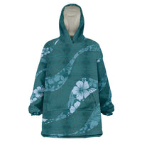 Aloha Hawaii Floral Tapa Wearable Blanket Hoodie Patchwork Teal LT7 One Size Teal - Polynesian Pride