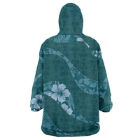 Aloha Hawaii Floral Tapa Wearable Blanket Hoodie Patchwork Teal LT7 - Polynesian Pride