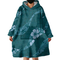 Aloha Hawaii Floral Tapa Wearable Blanket Hoodie Patchwork Teal LT7 - Polynesian Pride