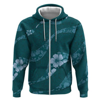 Aloha Hawaii Floral Tapa Zip Hoodie Patchwork Teal - Polynesian Pride