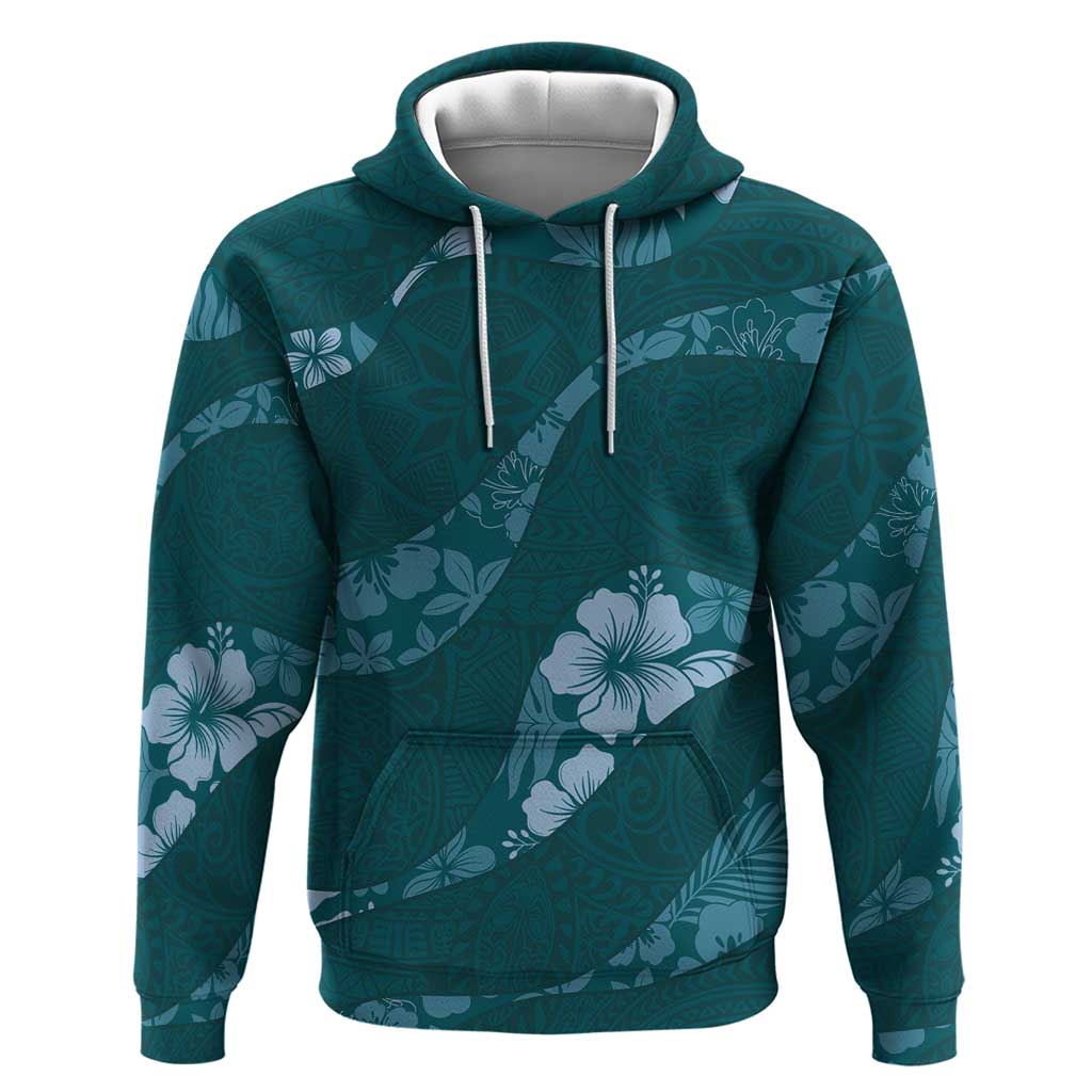 Aloha Hawaii Floral Tapa Zip Hoodie Patchwork Teal - Polynesian Pride