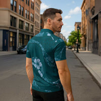 Aloha Hawaii Floral Tapa Zipper Polo Shirt Patchwork Teal LT7 - Polynesian Pride