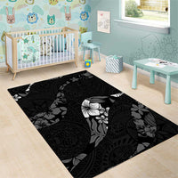 Aloha Hawaii Floral Tapa Area Rug Patchwork Charcoal - Polynesian Pride