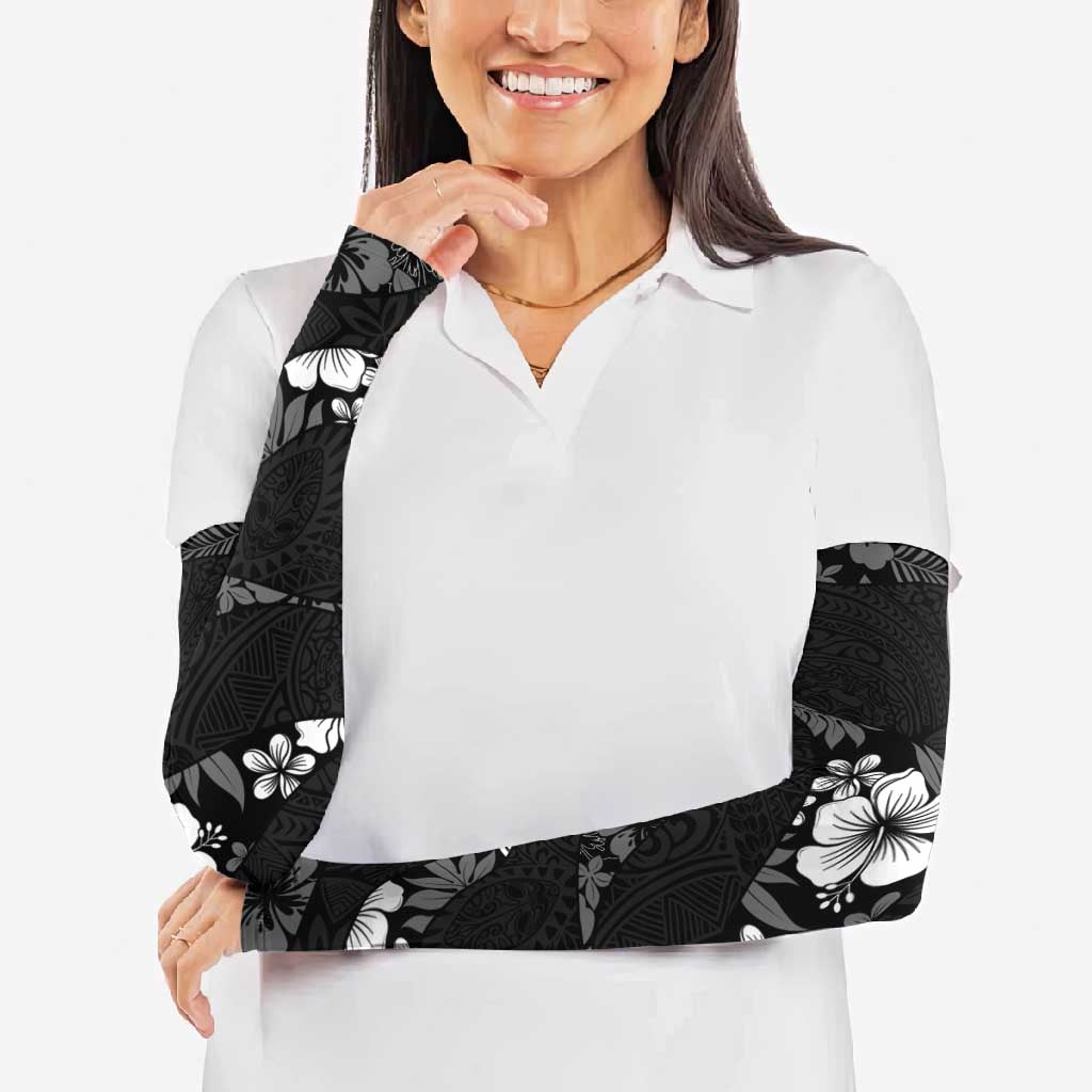 Aloha Hawaii Floral Tapa Arm Sleeves Patchwork Charcoal - Polynesian Pride