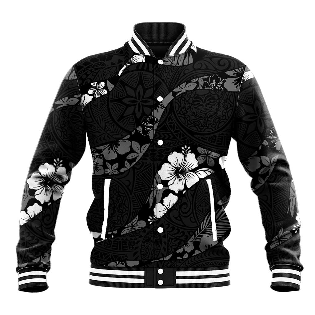 Aloha Hawaii Floral Tapa Baseball Jacket Patchwork Charcoal LT7 Unisex Charcoal - Polynesian Pride