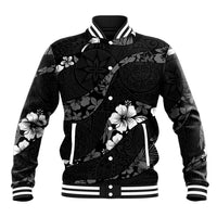 Aloha Hawaii Floral Tapa Baseball Jacket Patchwork Charcoal LT7 Unisex Charcoal - Polynesian Pride