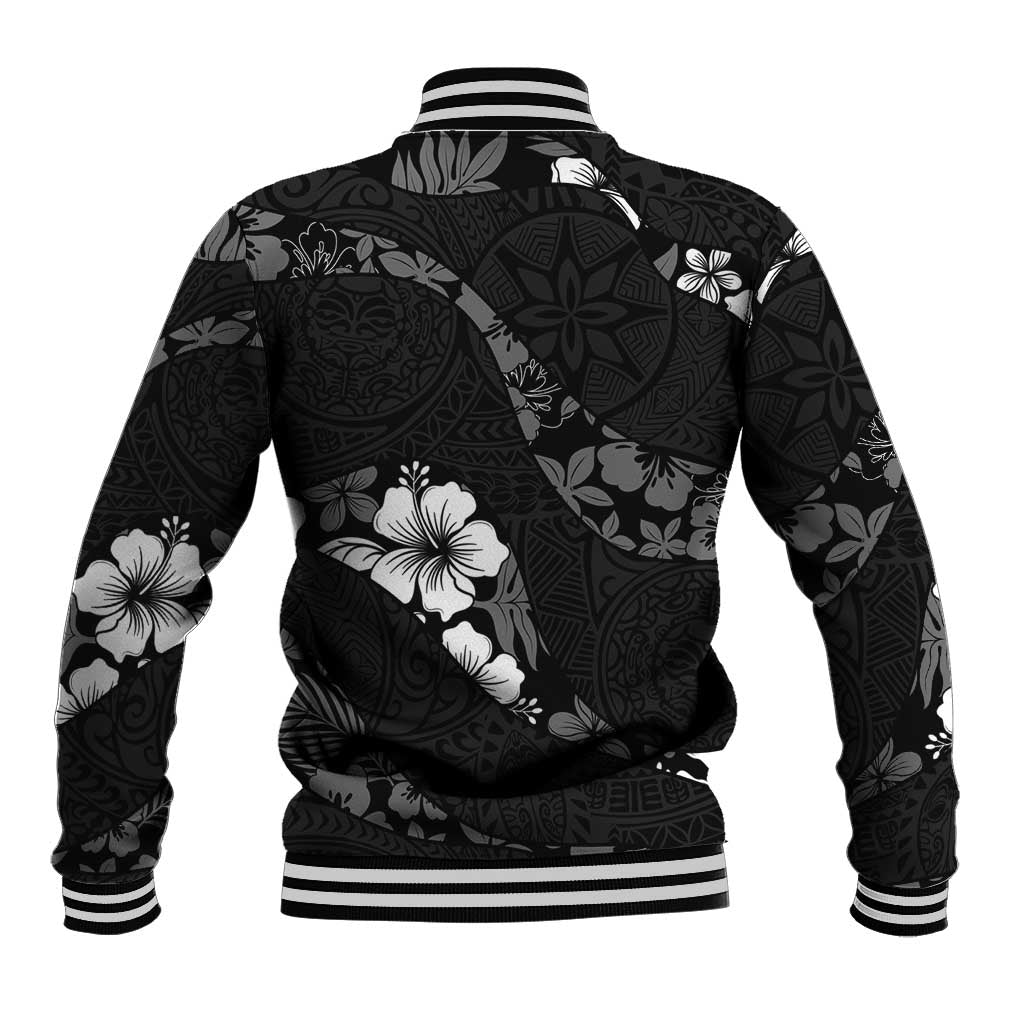 Aloha Hawaii Floral Tapa Baseball Jacket Patchwork Charcoal LT7 - Polynesian Pride