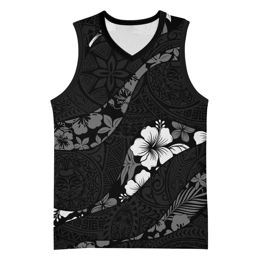Aloha Hawaii Floral Tapa Basketball Jersey Patchwork Charcoal LT7 Unisex Charcoal - Polynesian Pride
