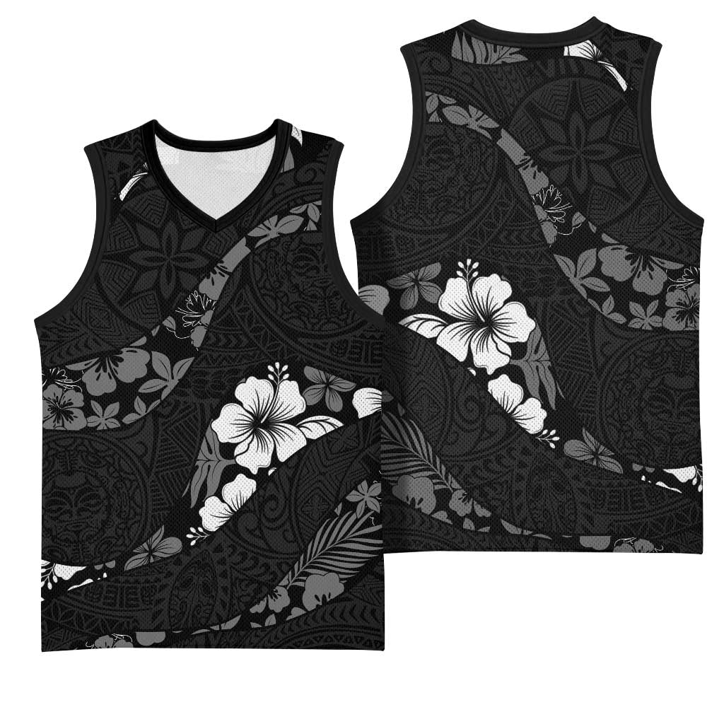 Aloha Hawaii Floral Tapa Basketball Jersey Patchwork Charcoal LT7 - Polynesian Pride