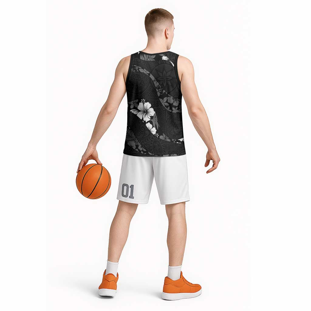 Aloha Hawaii Floral Tapa Basketball Jersey Patchwork Charcoal LT7 - Polynesian Pride
